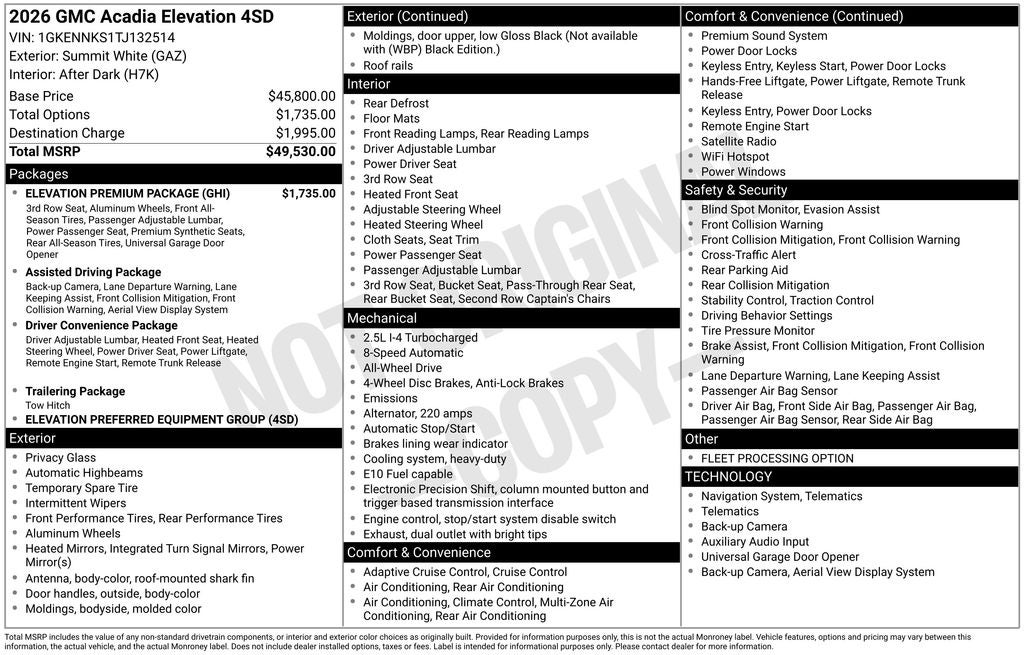 2026 GMC Acadia Elevation