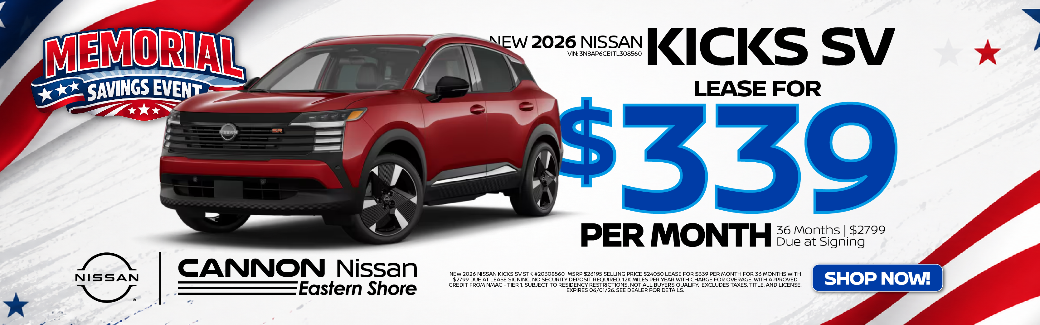 Nissan Kicks $339Month